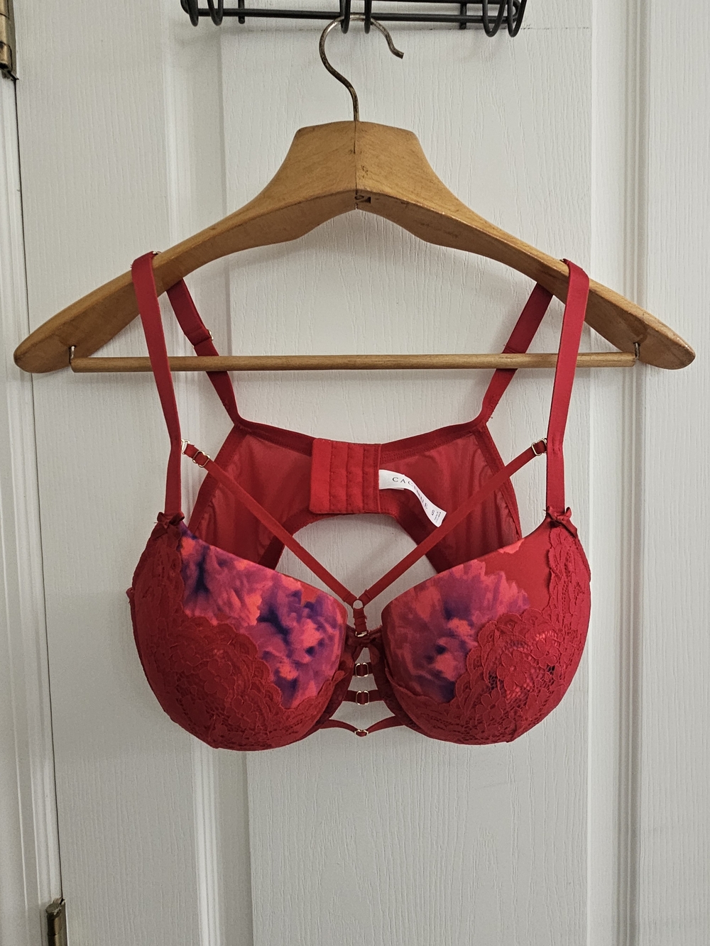 Cacique Red Lace & Tie-Dye Strappy Push-Up Bra with Multi-Tone Accents